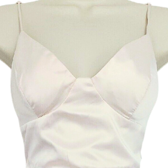 B Darlin Spaghetti Strap Corset Bodice Ruched Tie-Hem Satin Cream Dress Jr 3-4 - Picture 6 of 12